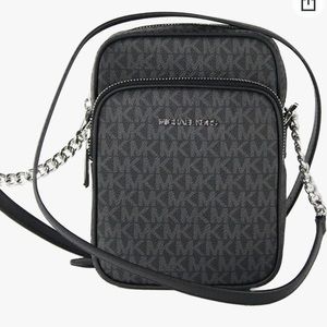 NEW MICHAEL KORS Jet Set Travel Signature Medium Logo Chain Crossbody Flight Bag